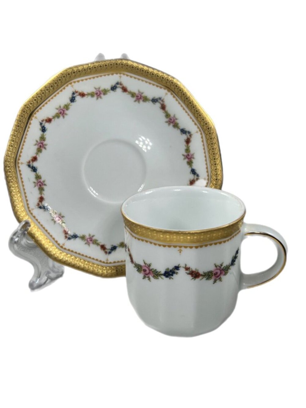 Vtg Tirschenreuth Bavaria PETITE ROSE Demitasse Coffee Cup Saucer Set Germany - Picture 7 of 9